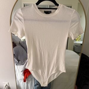 Aqua White Ribbed Short Sleeve Bodysuit